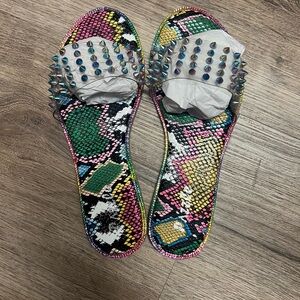 Green and Pink Snakeskin Slide Sandals